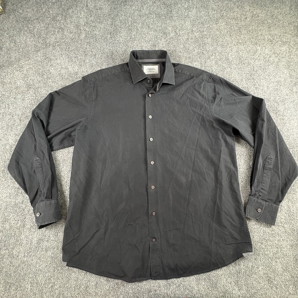 Charles Tyrwhitt Dress Shirt Men's 17 38 Charcoal Gray Button Business‎ Career